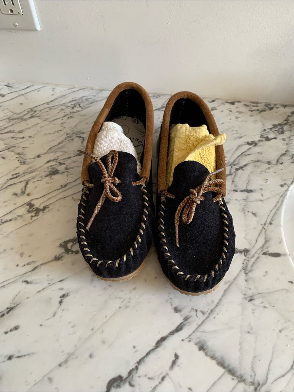 Two-Tone Suede Moccasin Loafer in Black and Brown